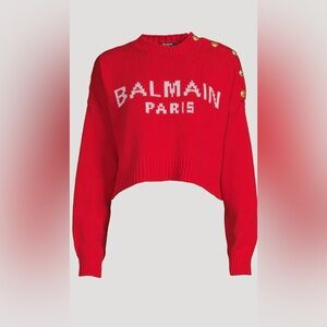 💕SOLD💕BALMAIN Logo Jacquard Sweater With gold Buttons